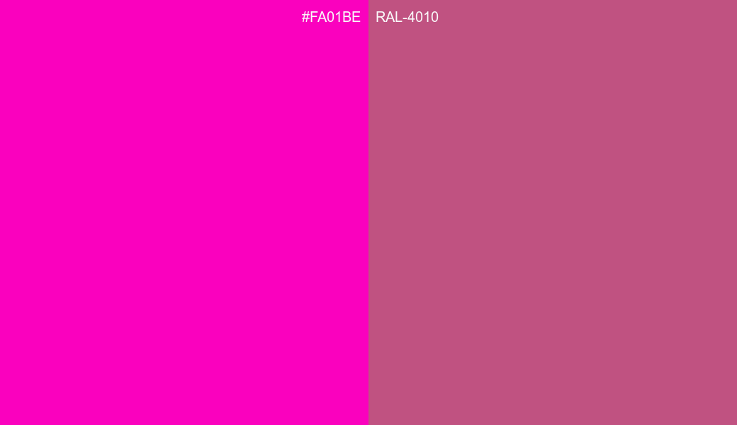 HEX Color FA01BE to RAL 4010 Conversion comparison
