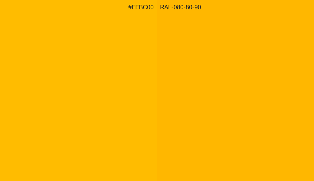 HEX Color FFBC00 to RAL 080 80 90 Conversion comparison