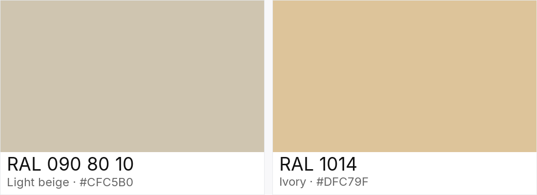 RAL 090 80 10 vs RAL 1014 — side-by-side RAL color comparison
