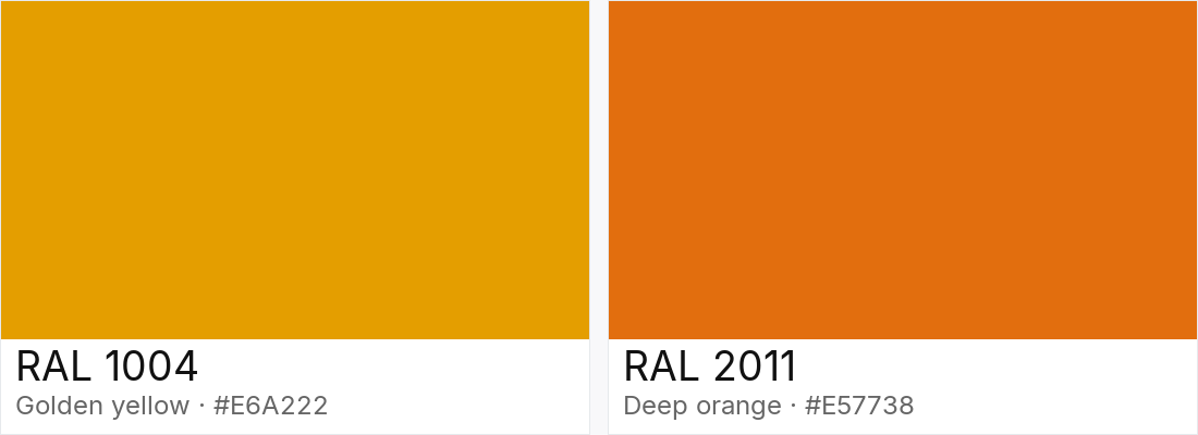 RAL 1004 vs RAL 2011 — side-by-side RAL color comparison