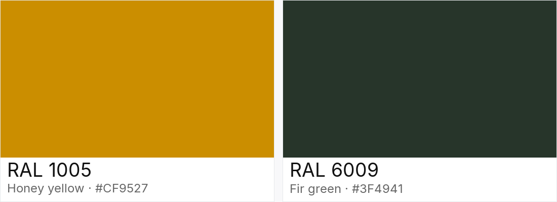 RAL 1005 vs RAL 6009 — side-by-side RAL color comparison