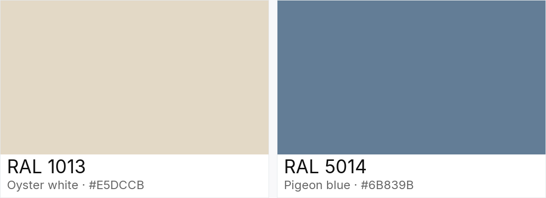 RAL 1013 vs RAL 5014 — side-by-side RAL color comparison