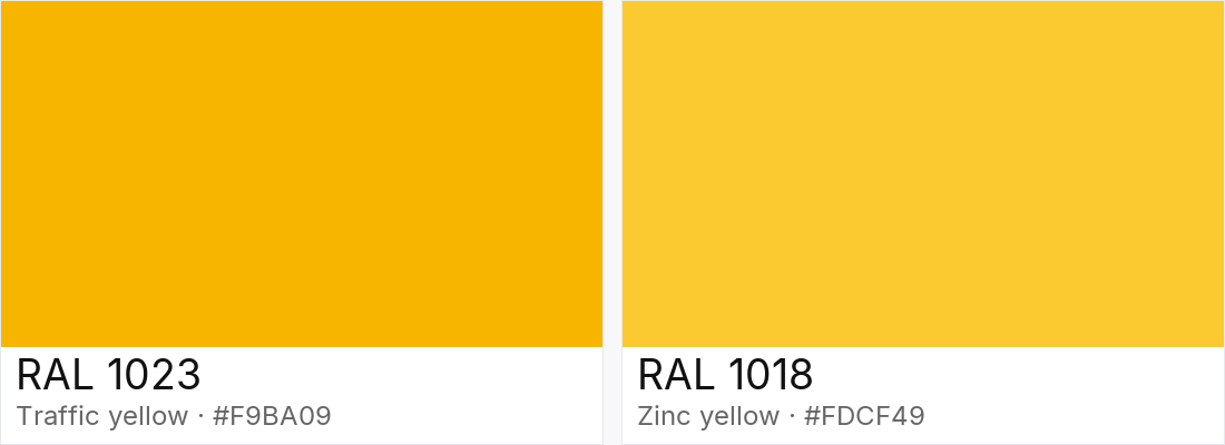 RAL 1023 vs RAL 1018 — side-by-side RAL color comparison