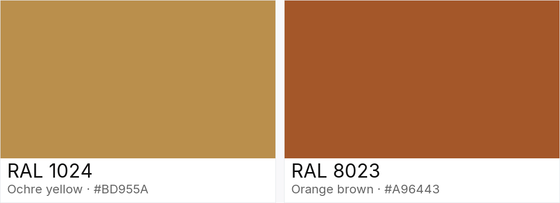 RAL 1024 vs RAL 8023 — side-by-side RAL color comparison