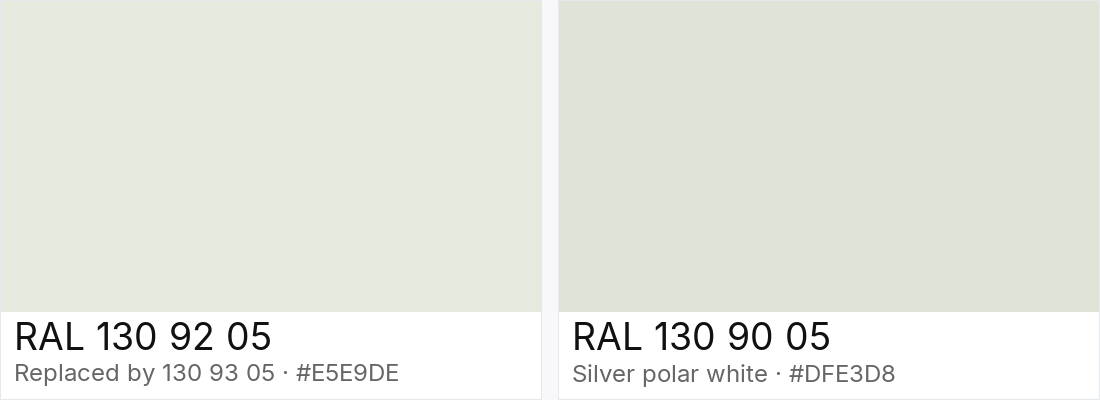RAL 130 92 05 vs RAL 130 90 05 — side-by-side RAL color comparison