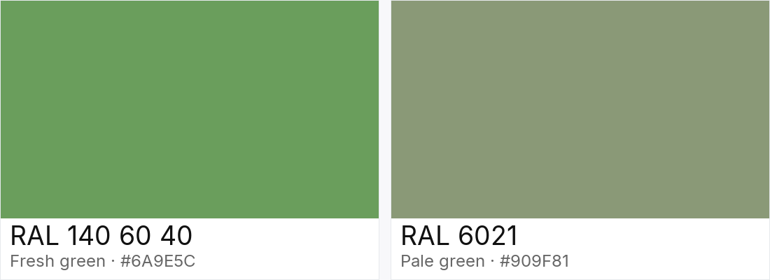 RAL 140 60 40 vs RAL 6021 — side-by-side RAL color comparison