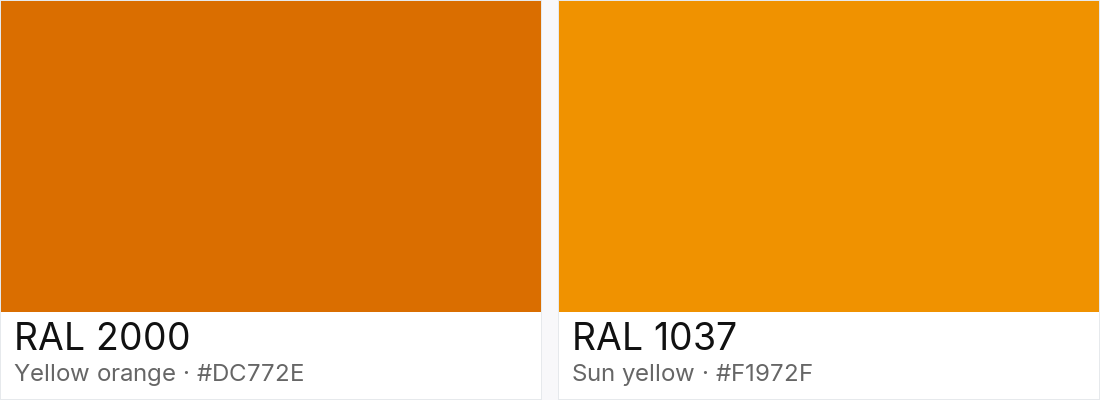 RAL 2000 vs RAL 1037 — side-by-side RAL color comparison