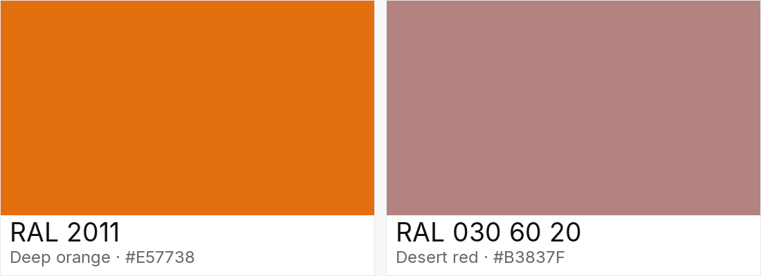 RAL 2011 vs RAL 030 60 20 — side-by-side RAL color comparison