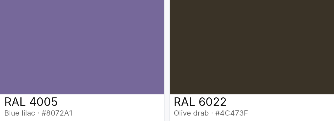 RAL 4005 vs RAL 6022 — side-by-side RAL color comparison