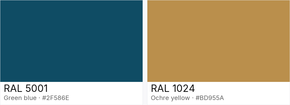 RAL 5001 vs RAL 1024 — side-by-side RAL color comparison
