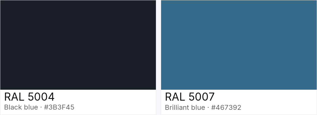 RAL 5004 vs RAL 5007 — side-by-side RAL color comparison
