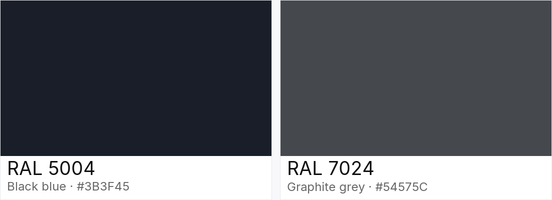 RAL 5004 vs RAL 7024 — side-by-side RAL color comparison