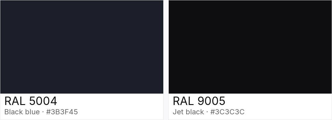 RAL 5004 vs RAL 9005 — side-by-side RAL color comparison