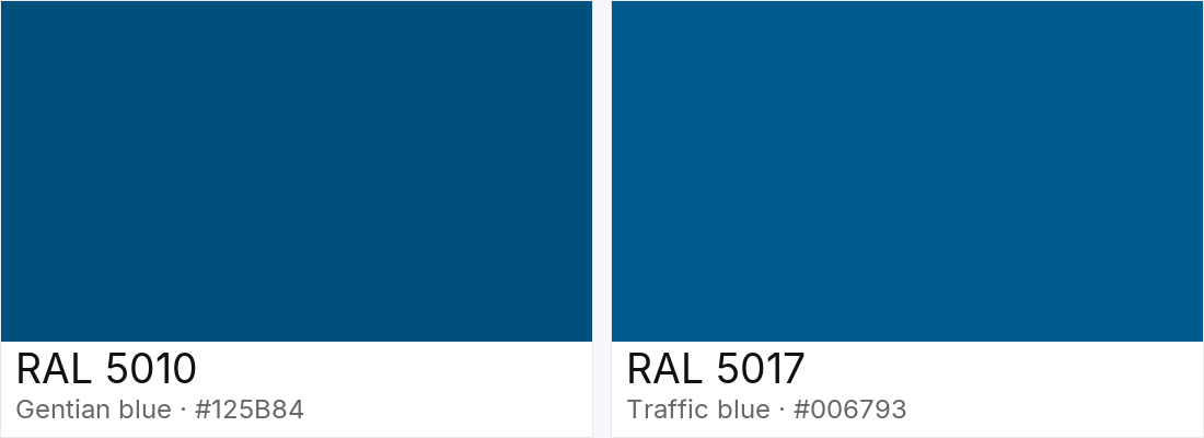 RAL 5010 vs RAL 5017 — side-by-side RAL color comparison
