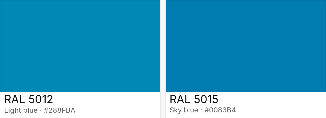 RAL 5012 vs RAL 5015 — side-by-side RAL color comparison