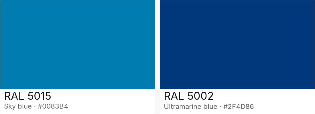 RAL 5015 vs RAL 5002 — side-by-side RAL color comparison
