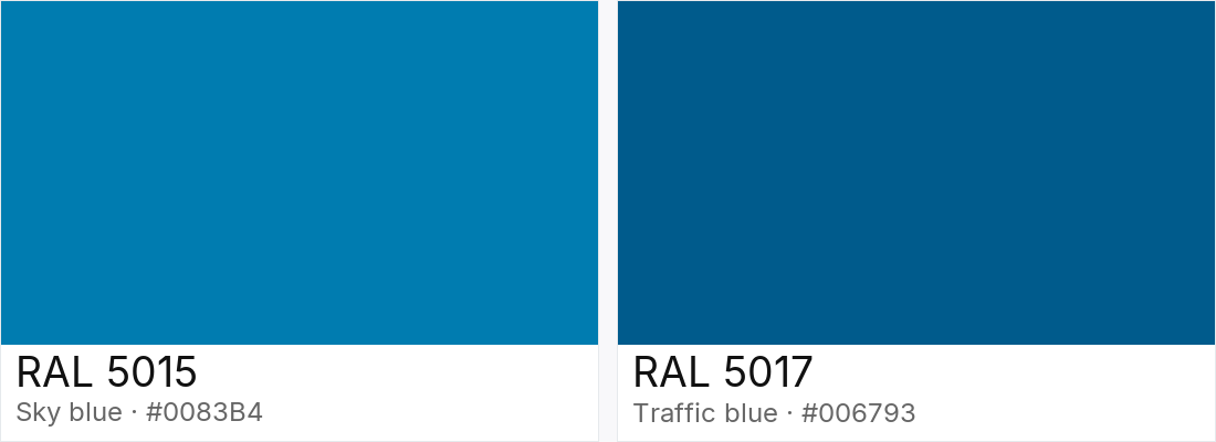 RAL 5015 vs RAL 5017 — side-by-side RAL color comparison