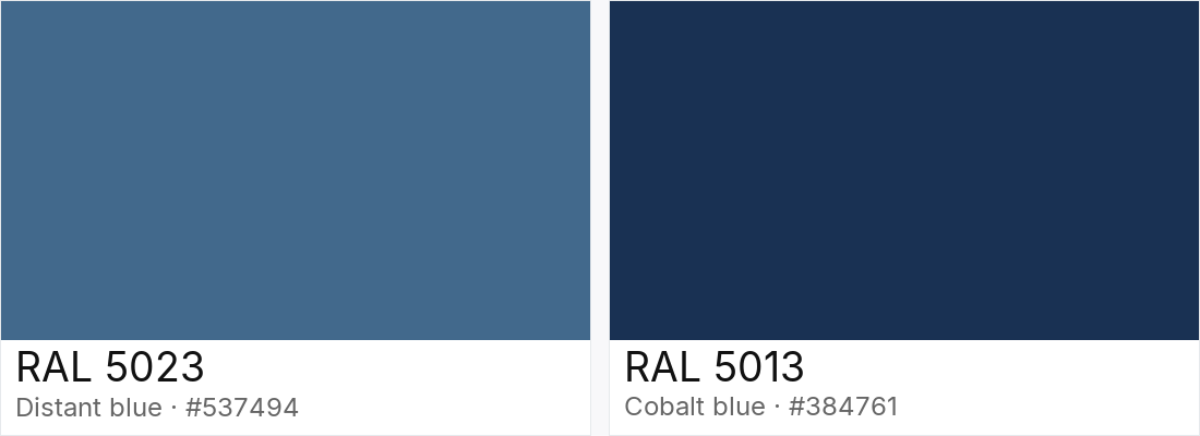 RAL 5023 vs RAL 5013 — side-by-side RAL color comparison