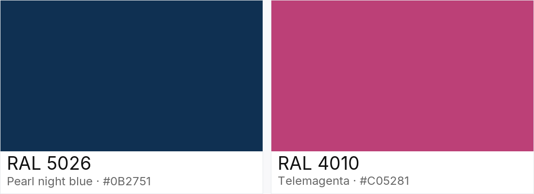 RAL 5026 vs RAL 4010 — side-by-side RAL color comparison