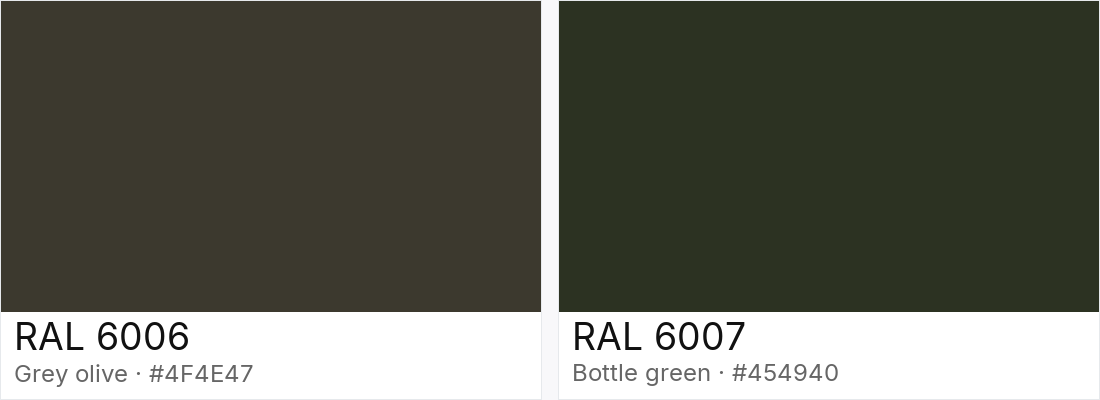 RAL 6006 vs RAL 6007 — side-by-side RAL color comparison