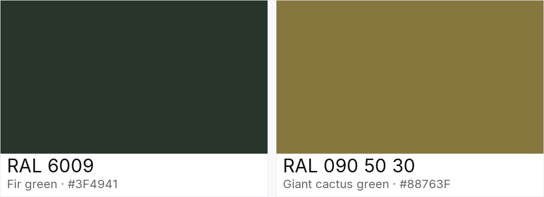 RAL 6009 vs RAL 090 50 30 — side-by-side RAL color comparison