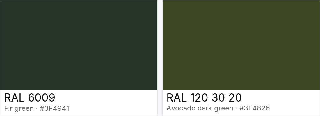 RAL 6009 vs RAL 120 30 20 — side-by-side RAL color comparison
