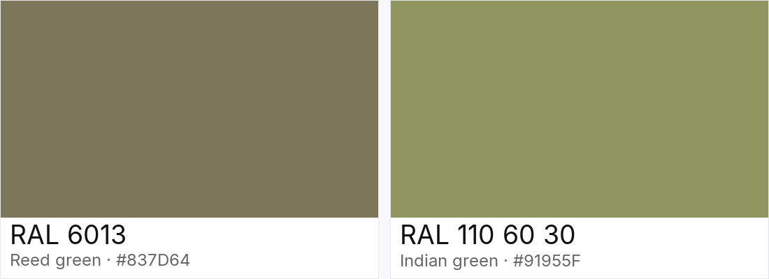 RAL 6013 vs RAL 110 60 30 — side-by-side RAL color comparison