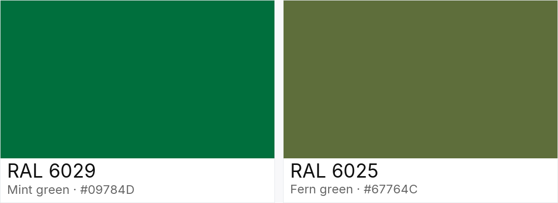 RAL 6029 vs RAL 6025 — side-by-side RAL color comparison