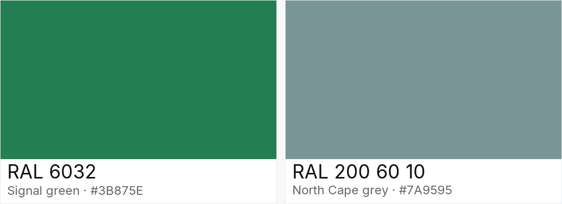 RAL 6032 vs RAL 200 60 10 — side-by-side RAL color comparison