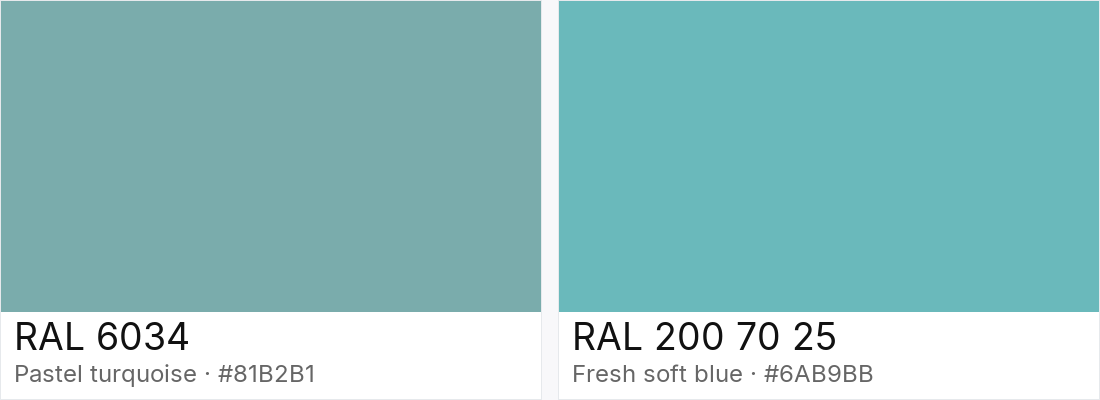 RAL 6034 vs RAL 200 70 25 — side-by-side RAL color comparison