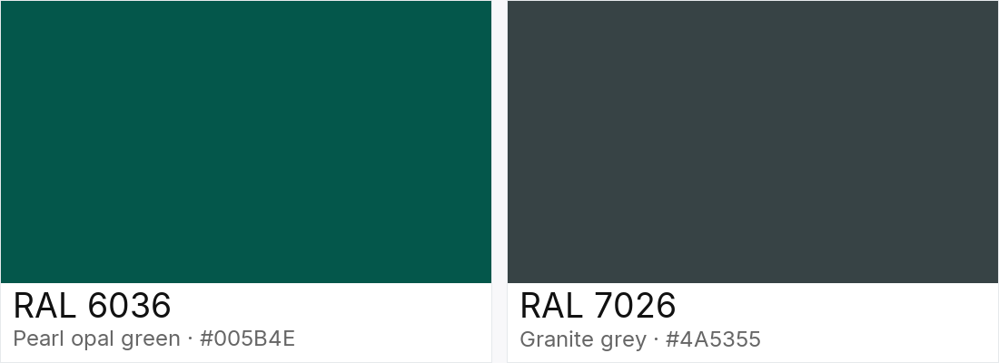 RAL 6036 vs RAL 7026 — side-by-side RAL color comparison