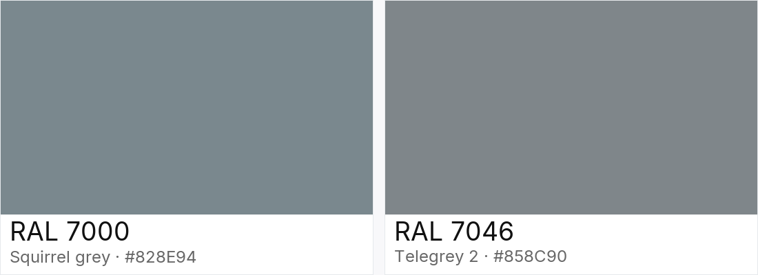 RAL 7000 vs RAL 7046 — side-by-side RAL color comparison