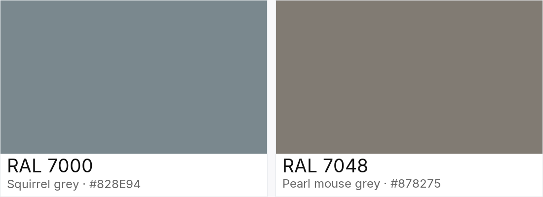 RAL 7000 vs RAL 7048 — side-by-side RAL color comparison