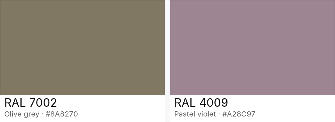 RAL 7002 vs RAL 4009 — side-by-side RAL color comparison