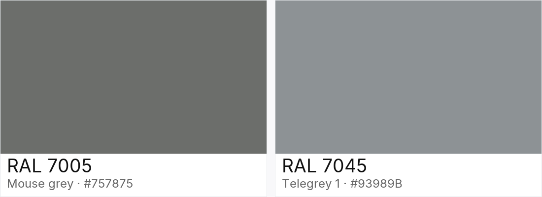 RAL 7005 vs RAL 7045 — side-by-side RAL color comparison