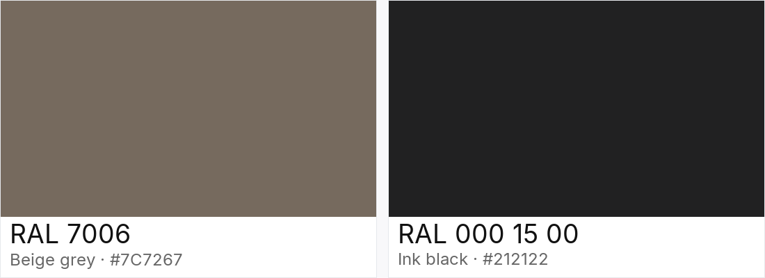 RAL 7006 vs RAL 000 15 00 — side-by-side RAL color comparison
