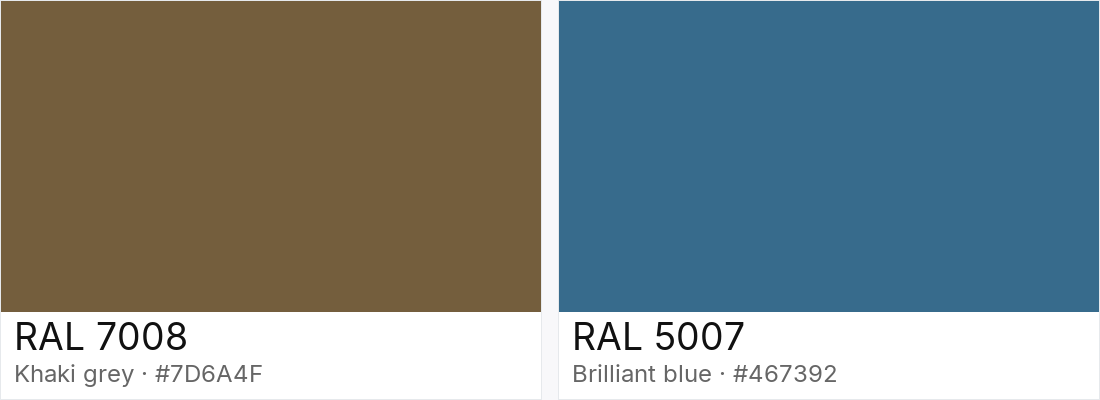 RAL 7008 vs RAL 5007 — side-by-side RAL color comparison