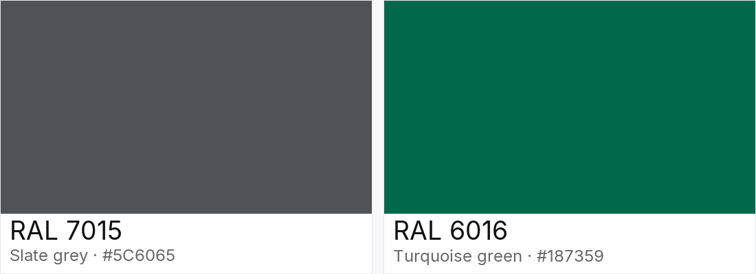 RAL 7015 vs RAL 6016 — side-by-side RAL color comparison
