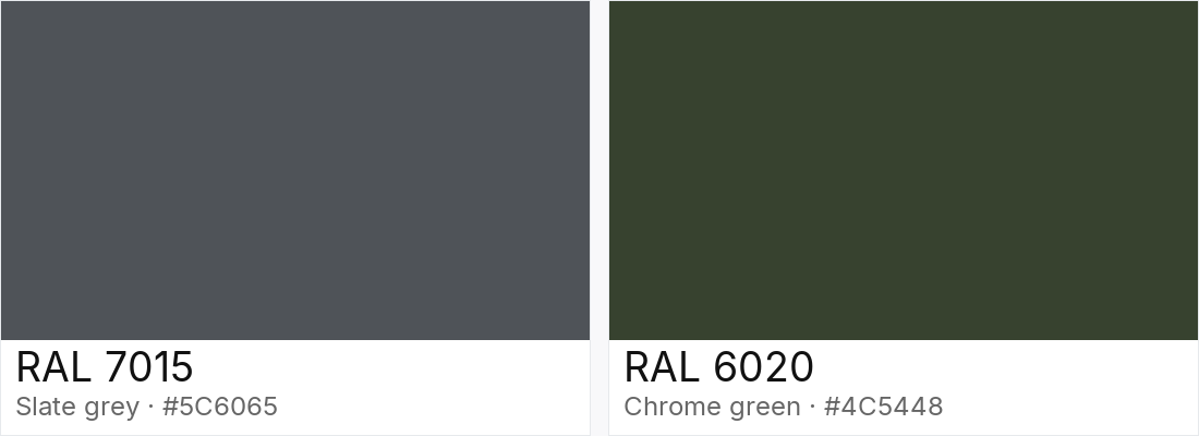 RAL 7015 vs RAL 6020 — side-by-side RAL color comparison