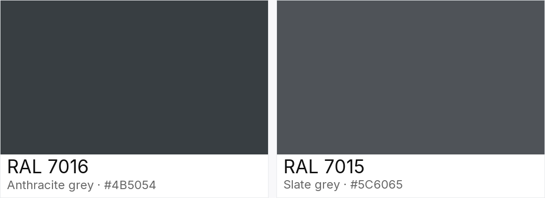 RAL 7016 vs RAL 7015 — side-by-side RAL color comparison