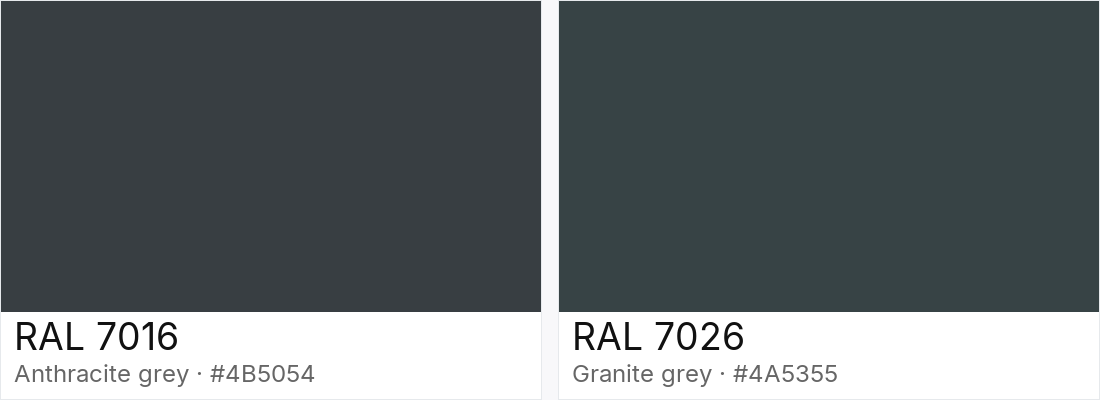 RAL 7016 vs RAL 7026 — side-by-side RAL color comparison