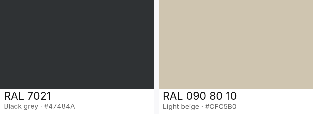 RAL 7021 vs RAL 090 80 10 — side-by-side RAL color comparison