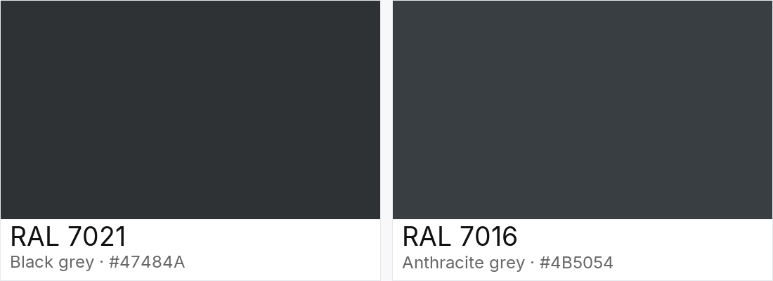 RAL 7021 vs RAL 7016 — side-by-side RAL color comparison
