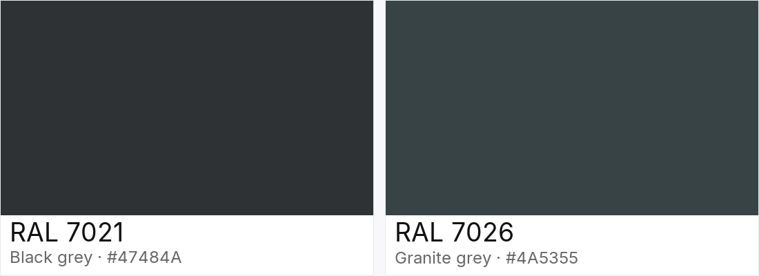 RAL 7021 vs RAL 7026 — side-by-side RAL color comparison