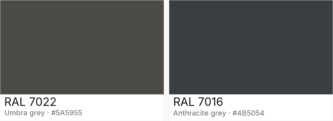 RAL 7022 vs RAL 7016 — side-by-side RAL color comparison