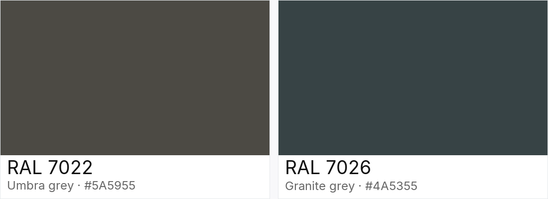 RAL 7022 vs RAL 7026 — side-by-side RAL color comparison