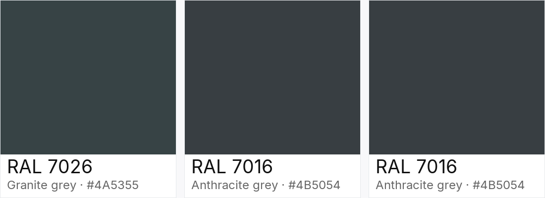 RAL 7026 vs RAL 7016 vs RAL 7016 — side-by-side RAL color comparison