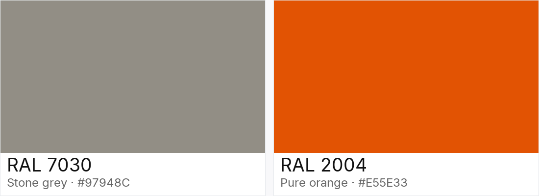 RAL 7030 vs RAL 2004 — side-by-side RAL color comparison