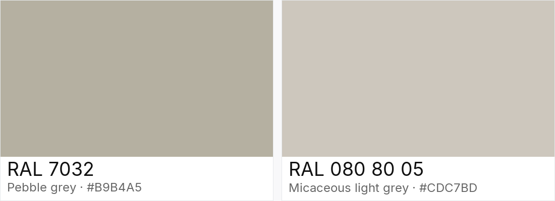 RAL 7032 vs RAL 080 80 05 — side-by-side RAL color comparison