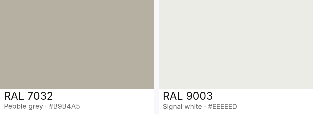 RAL 7032 vs RAL 9003 — side-by-side RAL color comparison